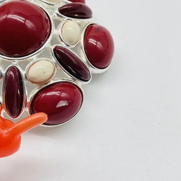 Vintage Red Cabochon Statement Brooch Gold Tone - Picture 5 of 8